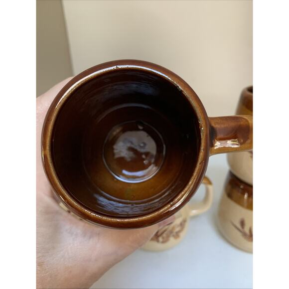 6 Vintage 70’s Country Brown Wheat & Flower Stoneware 10 oz. Coffee Mugs Taiwan - Picture 5 of 5